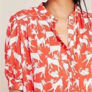 Anthropologie x emily Isabella robina poodle and cats blouse